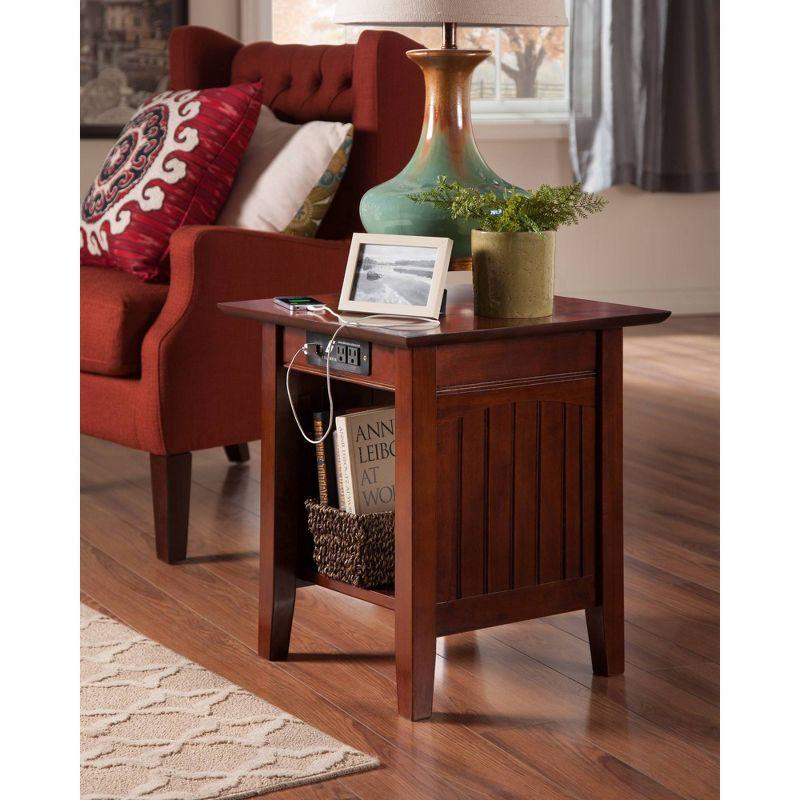 Walnut Rectangular Wood End Table with USB Charging Ports