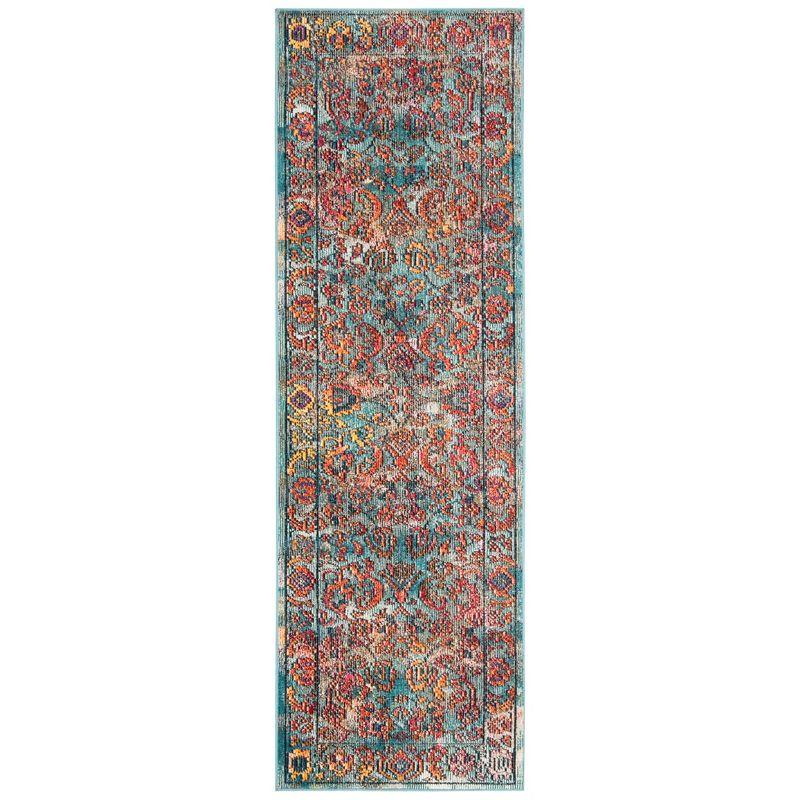 Light Blue Oriental-Inspired Easy-Care Synthetic Runner Rug