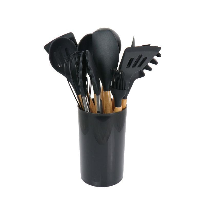 MegaChef 12 Piece Black Silicone and Wood Cooking Utensils Set