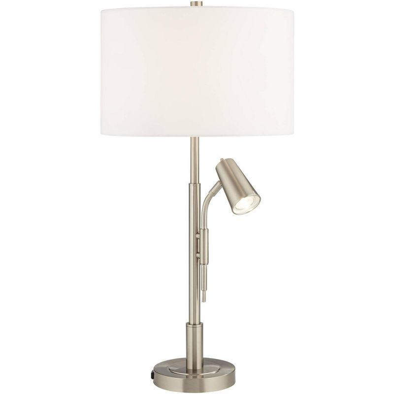 Pacific Coast Lighting 32" Tall Large Modern End Table Lamp with Side Reading Light Silver Brushed Nickel Finish Metal Single Living Room Bedroom