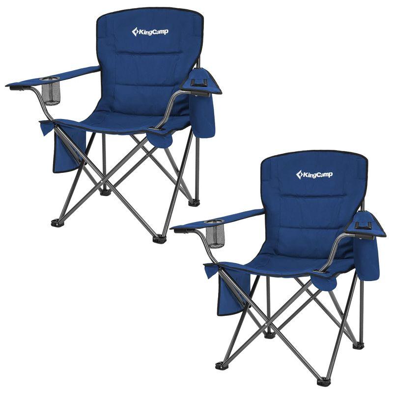 KingCamp Blue Padded Folding Camping Chairs with Cupholder and Cooler, 2-Pack