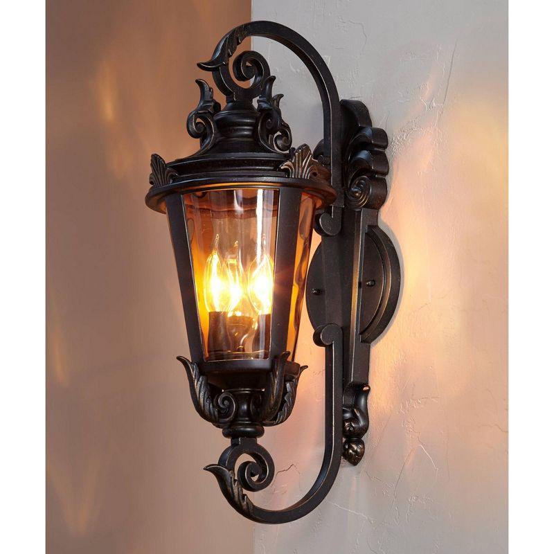 John Timberland Casa Marseille Vintage Rustic Outdoor Wall Light Fixture Bronze Scroll 21 1/2" Hammered Glass for Post Exterior Barn Deck House Porch