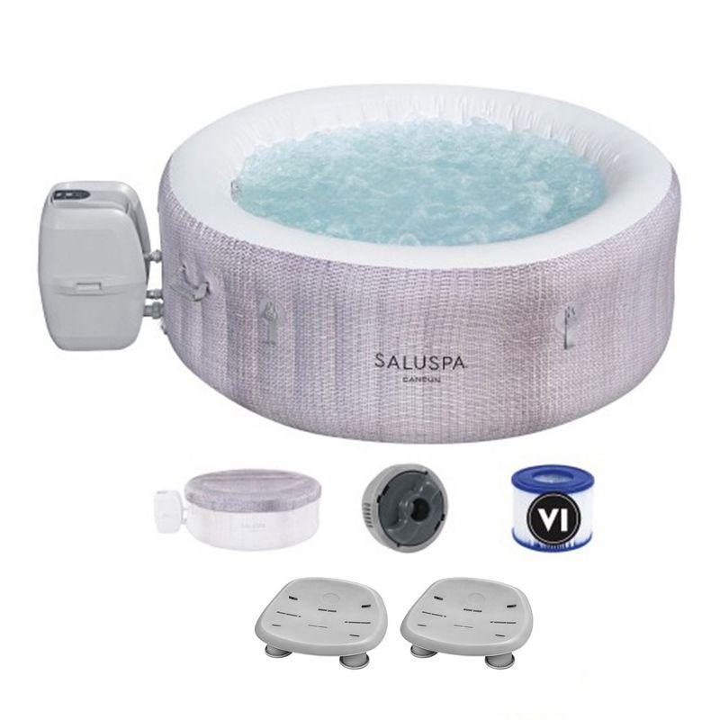 Bestway SaluSpa Cancun AirJet Inflatable Hot Tub with 120 Soothing Jets + Bestway SaluSpa Underwater Non Slip Pool and Spa Seat with Adjustable Legs