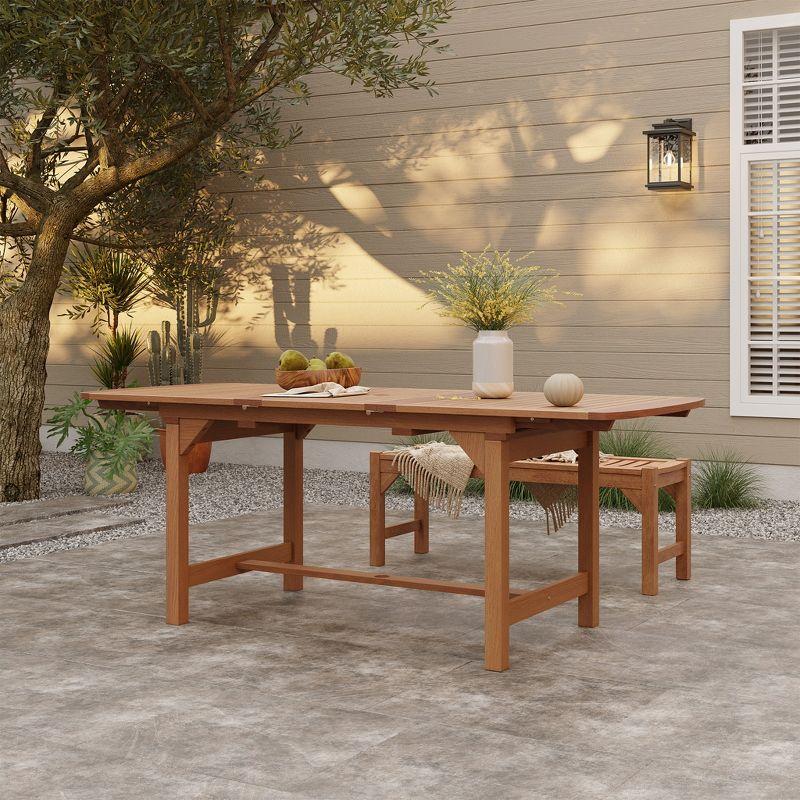 LuxenHome Natural Solid Wood 60"-78" Extending Rounded Rectangle Outdoor Dining Table Brown
