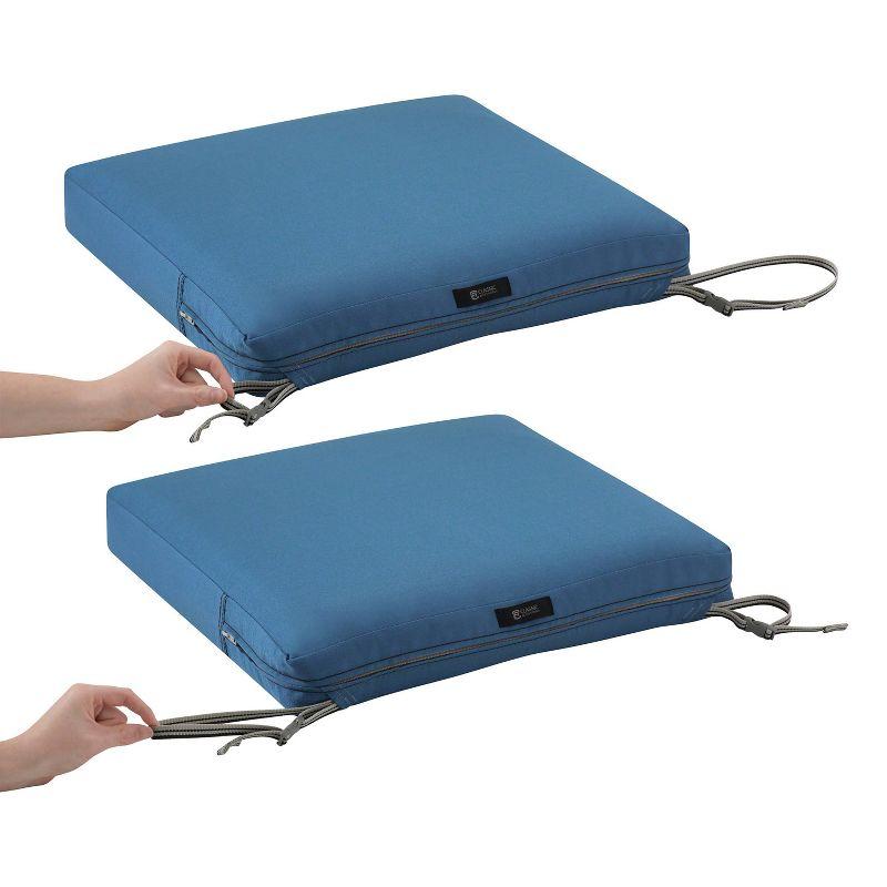 19" x 19" x 3" Ravenna Water-Resistant Patio Seat Cushion Empire Blue - Classic Accessories: Removable Polyester Cover, Zippered