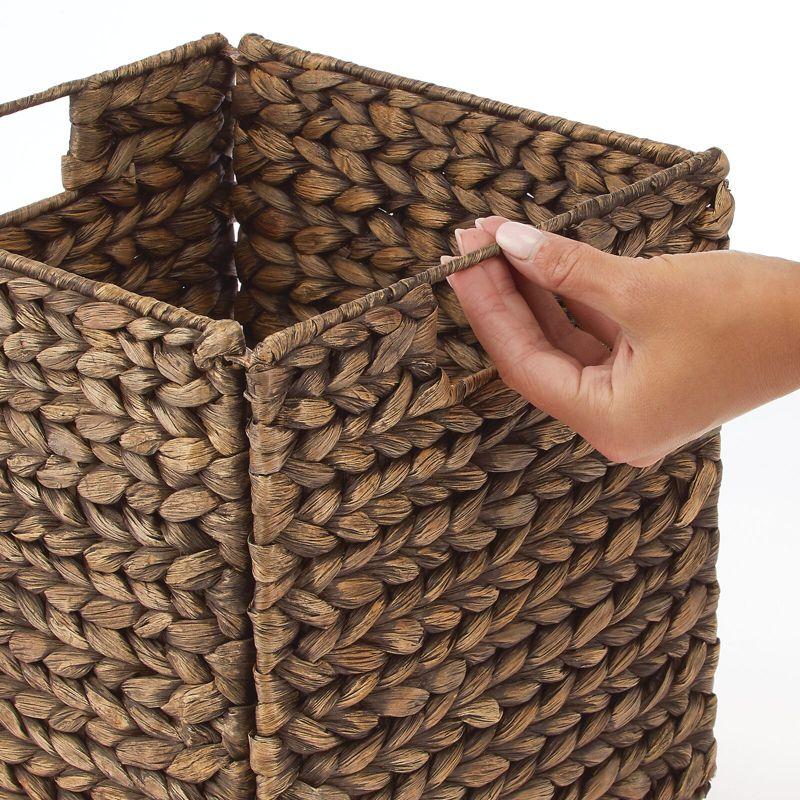 mDesign Hyacinth Woven Cube Bin Basket Organizer, Handles, 6 Pack, Brown Wash