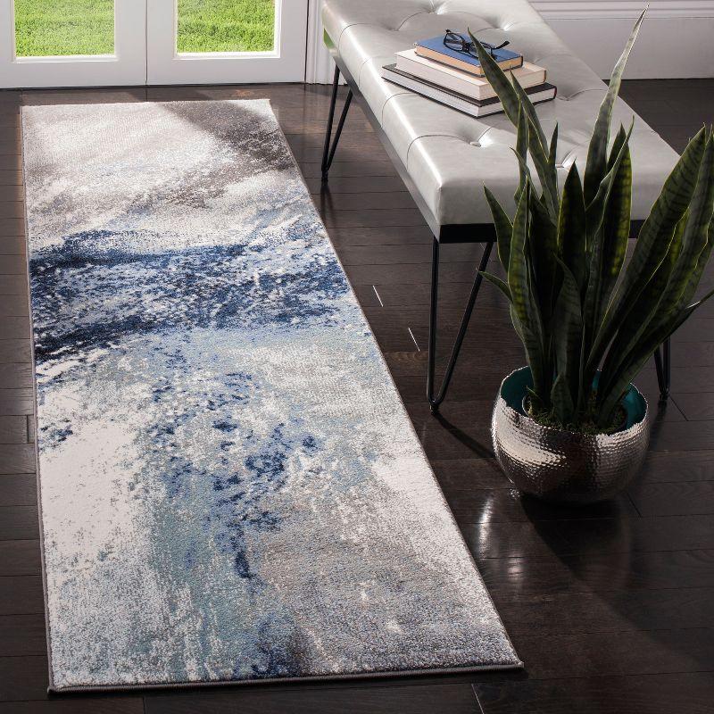 Celestial Spark Abstract Blue Runner Rug - Hand-knotted Synthetic 2'3" x 22'