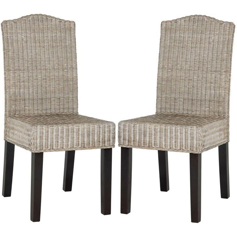 Antique Grey Rattan and Cane Dining Side Chair Set