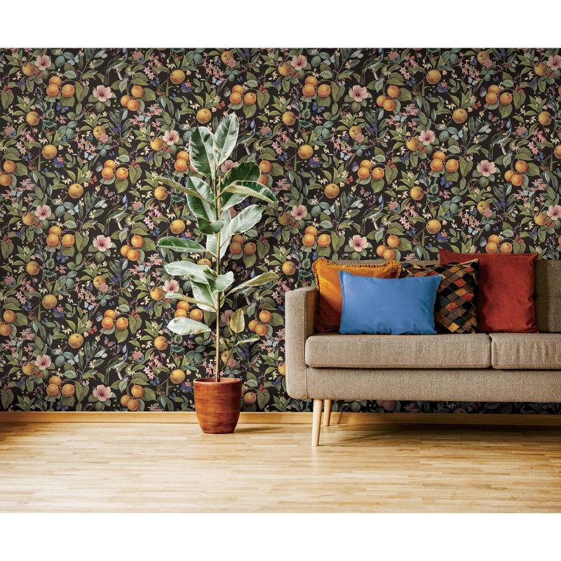 RoomMates Citrus Green Peel and Stick Wallpaper: Removable Adhesive Botanical Floral & Fruit Design, Farmhouse Style, 30.75 Sq Ft Coverage