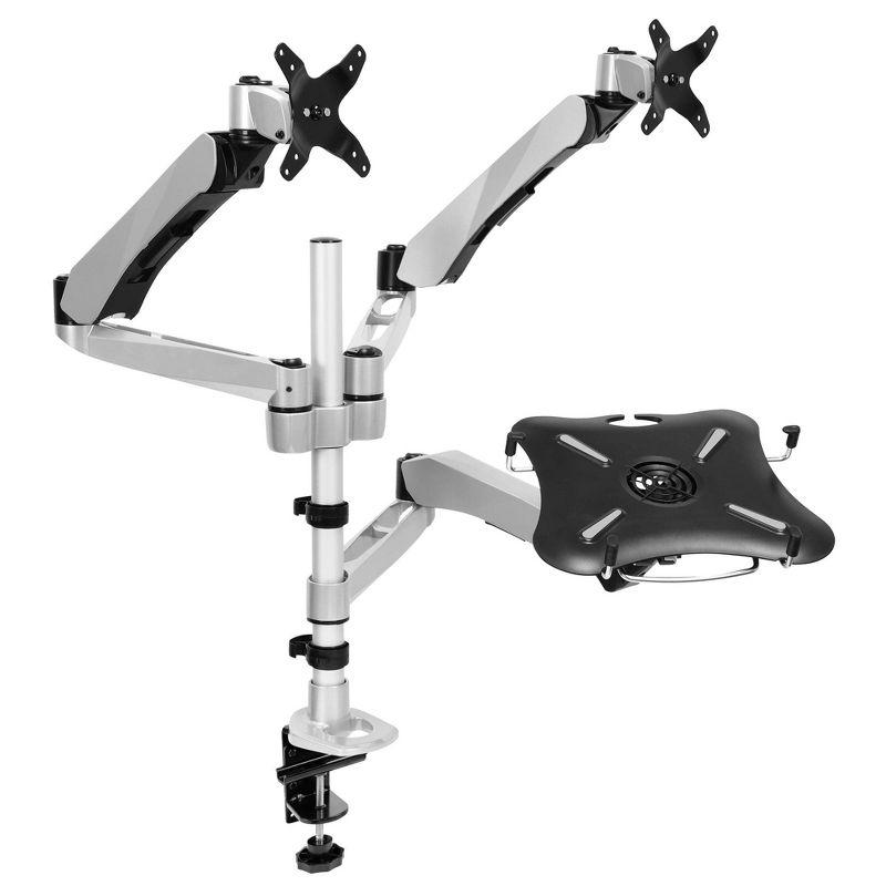 Silver and Black Adjustable Dual Monitor and Laptop Stand