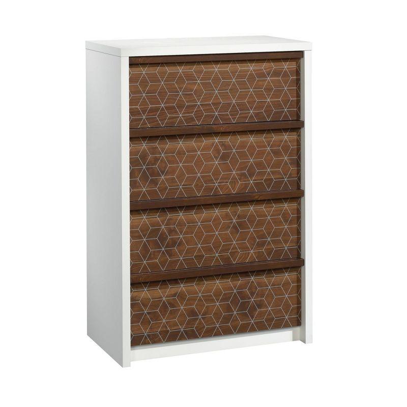 Harvey Park Mid-Century 4-Drawer Chest in Soft White with Walnut Accents