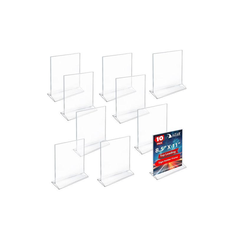 Azar Displays Top Loading Clear Acrylic T-Frame Sign Holder 8.5" Wide x 11'' High-Vertical/Portrait, 10-Pack (Set of 10)