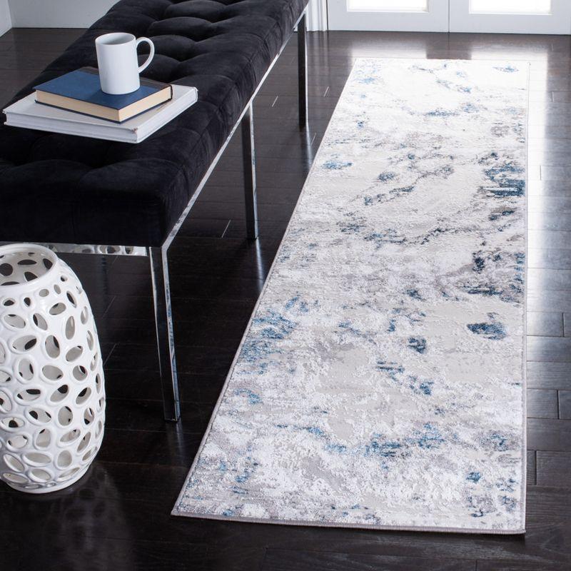 Amelia Blue and Gray Abstract Hand-knotted Runner Rug