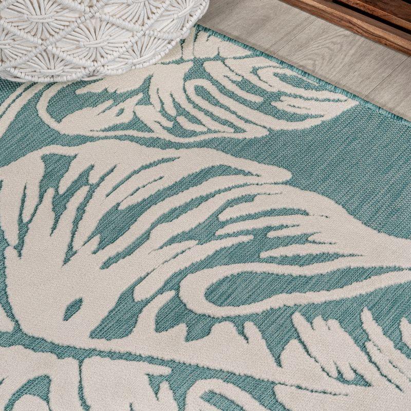 Tropical Monstera Leaf Blue/Ivory Reversible Indoor/Outdoor Rug