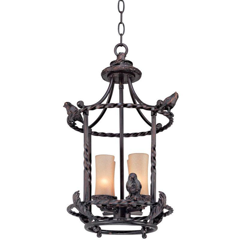 Franklin Iron Works Wrought Bronze Pendant Chandelier 13" Wide Rustic Scavo Glass 4-Light Fixture Dining Room House Foyer Kitchen