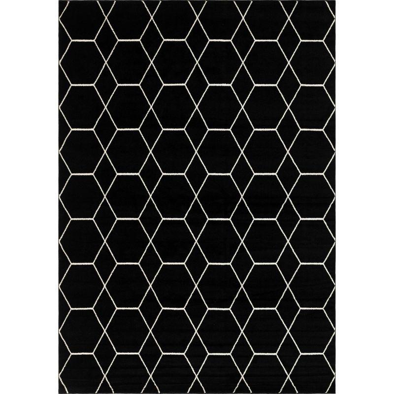 Trellis Frieze Black/Ivory Synthetic Rectangular Rug 10' x 14'