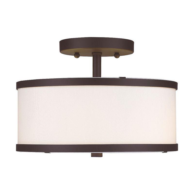 Bronze and Off-White Drum Semi-Flush Mount Ceiling Light