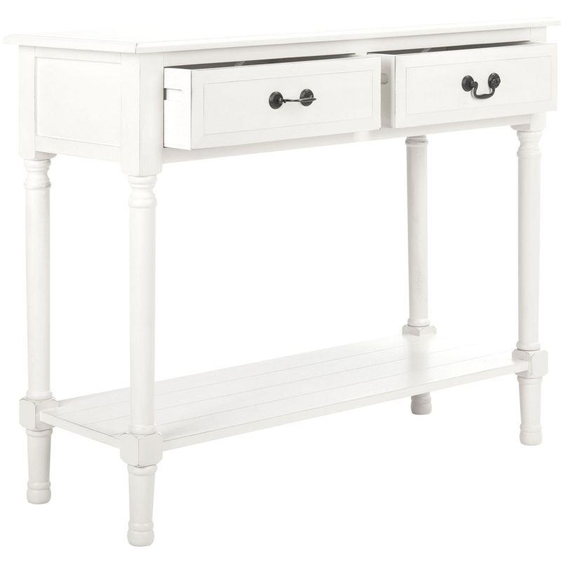 Distressed White Wood & Metal Console Table with Dual Drawers