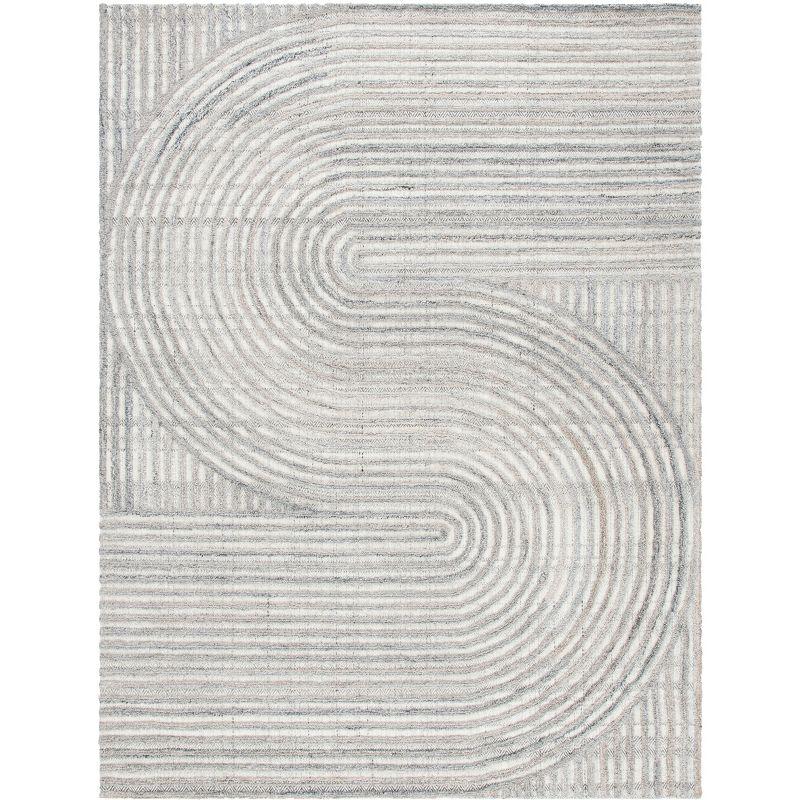 Beige 8' x 10' Handmade Wool and Synthetic Area Rug