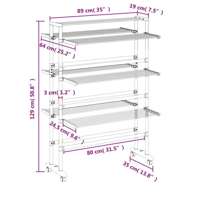 vidaXL Laundry Drying Rack with Wheels 35"x25.2"x50.8" Aluminum