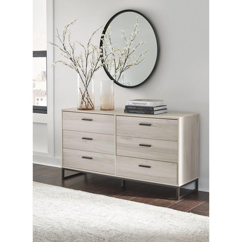 Light Natural Transitional 6-Drawer Dresser with Black Accents