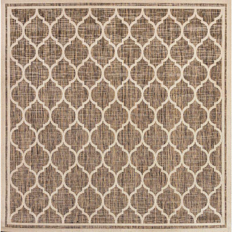 5' Square Trebol Moroccan Trellis Textured Weave Indoor/Outdoor Area Rug, Brown/Beige - JONATHAN Y