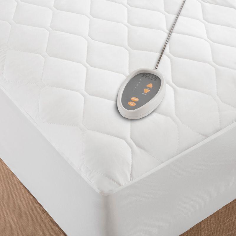 Cotton Blend Heated Mattress Pad (Queen) White - Beautyrest: 5 Heat Settings, Machine Washable, Fits 18" Mattress