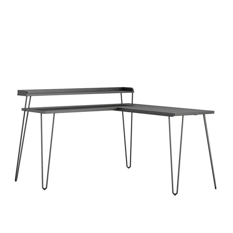 Haven L Desk with Riser, Black Oak