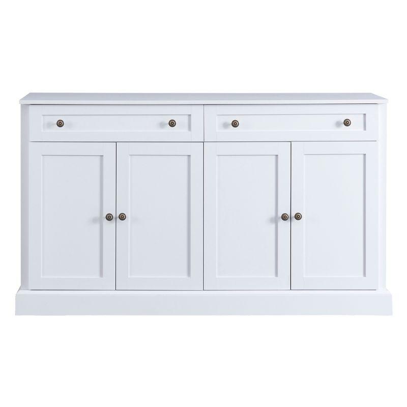 Sideboard Storage Buffet Cabinet with 2 Drawers & 4 Doors Adjustable Shelves, White-ModernLuxe