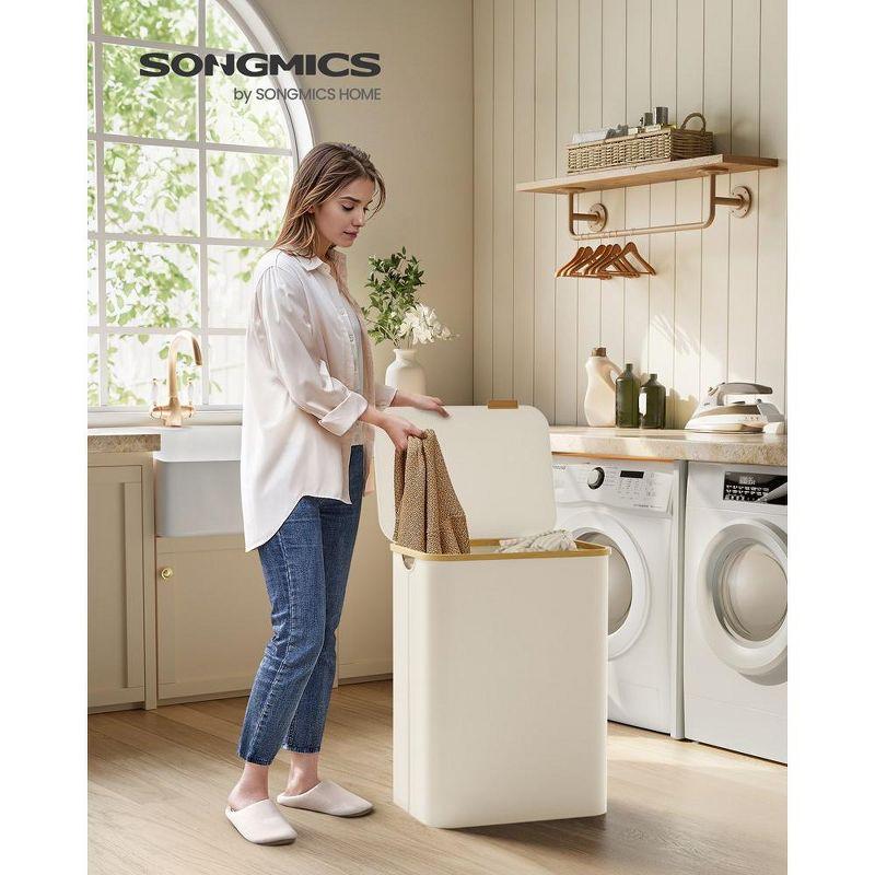 SONGMICS Laundry Hamper with Lid 3-Section Large Laundry Basket Removable Mesh Liner Bamboo Handles Collapsible