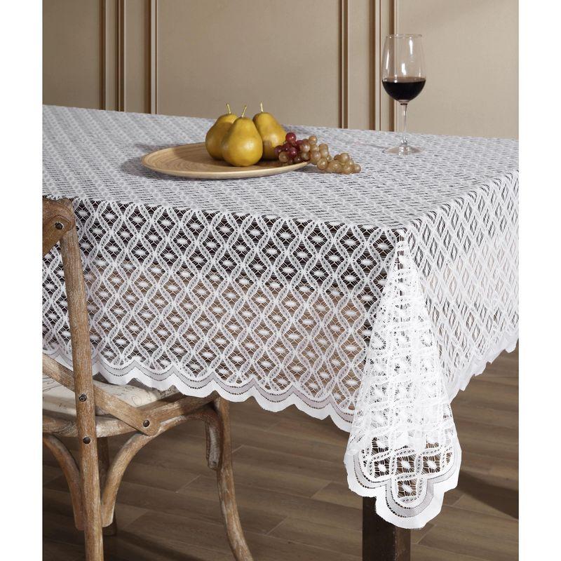 HLC.ME Alona Lace Fabric Table Cloth for Rectangle Tables, Wrinkle Resistant, Patterned Scalloped Tablecloth - Linen, 60 W x 84 L