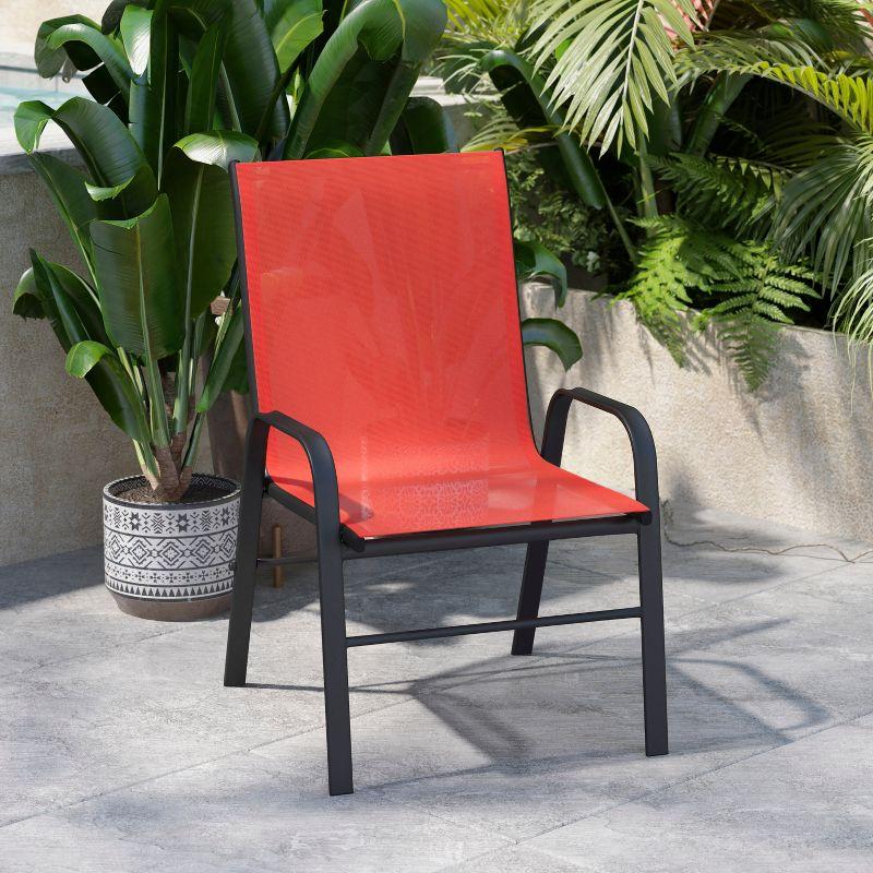 Flash Furniture 4 Pack Brazos Series Black Outdoor Stack Chair with Flex Comfort Material and Metal Frame
