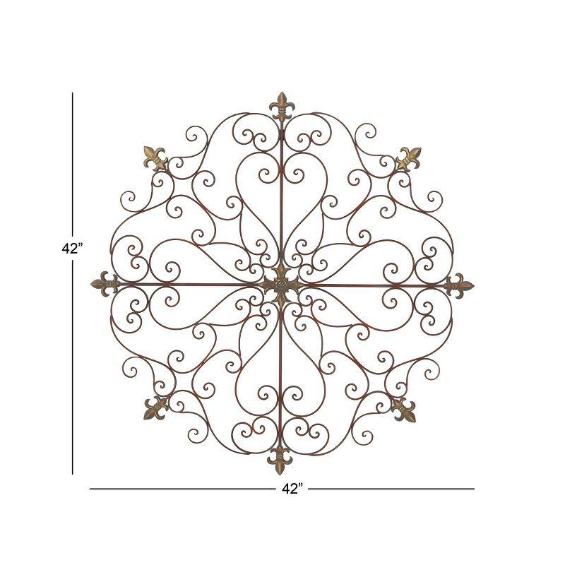 42" Metal Fleur De Lis Scrollwork Wall Decor Brown - Olivia & May: Rustic Iron Artwork