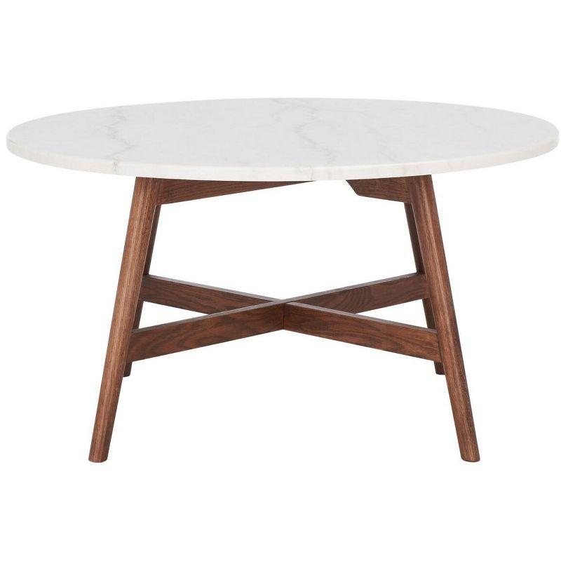 Maja Round Marble Coffee Table - Marble/Walnut - Safavieh