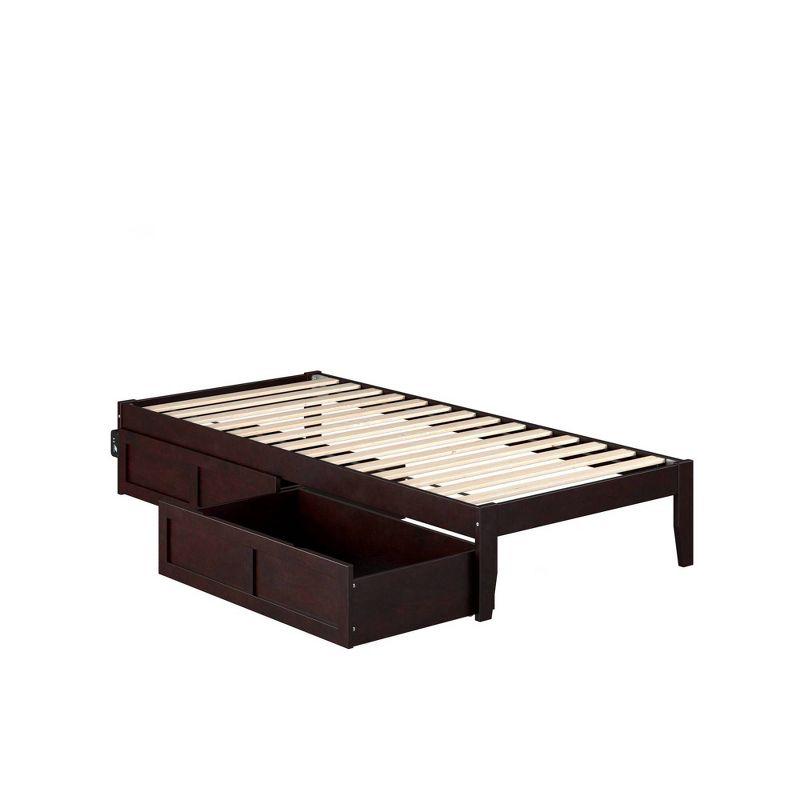 Symmetrical Twin XL Espresso Wood Bed with Storage Drawers