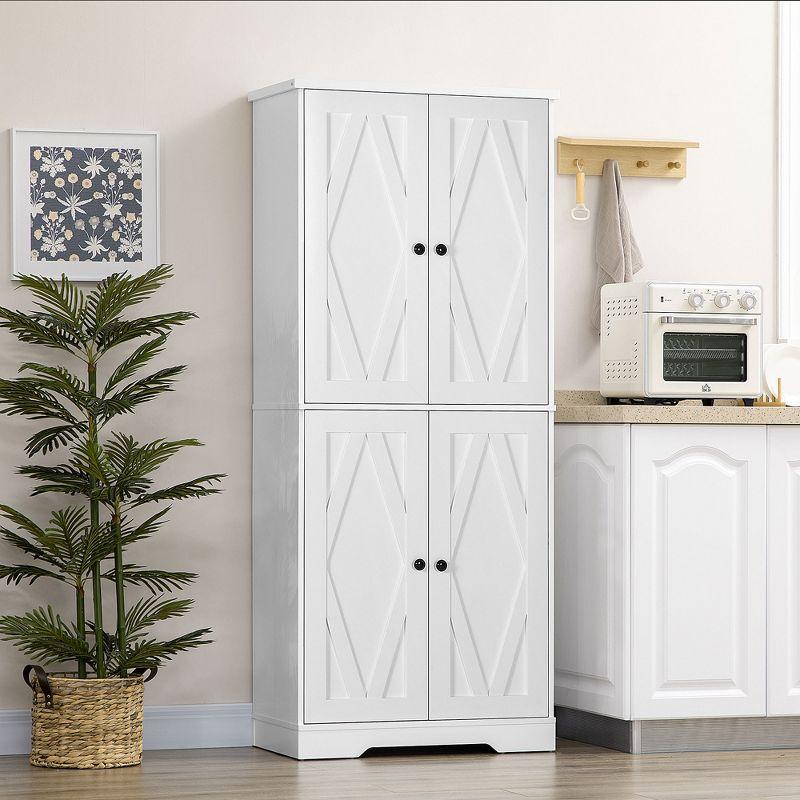 White Farmhouse Tall Kitchen Pantry Storage Cabinet with Doors and Shelves