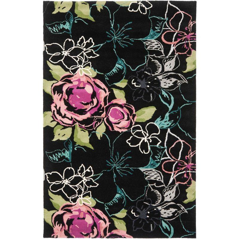 Handmade Black Floral Wool 8' x 10' Area Rug