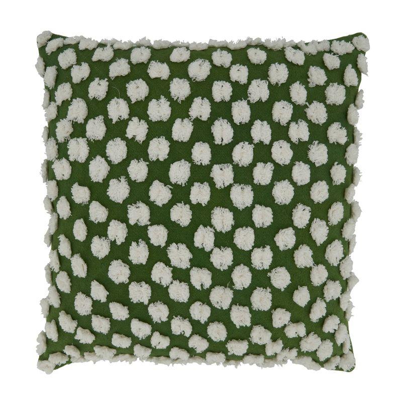 Green Cotton Tufted Pom-Pom Square Throw Pillow Cover