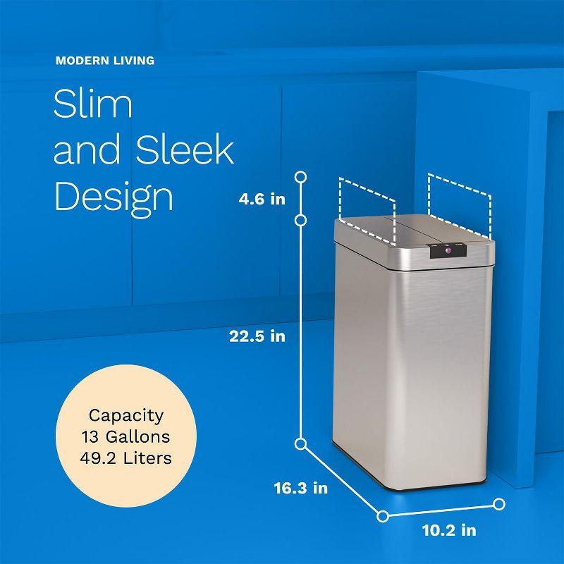 13 Gallon Brushed Stainless Steel Touchless Motion Sensor Trash Can