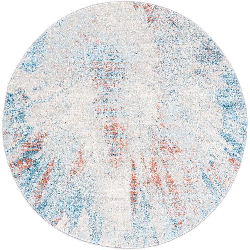 Astral Elegance 59" Round Blue Abstract Synthetic Area Rug