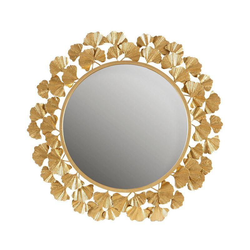 Luxurious Eden Gold Ginkgo Leaf Round Wood Wall Mirror 31"