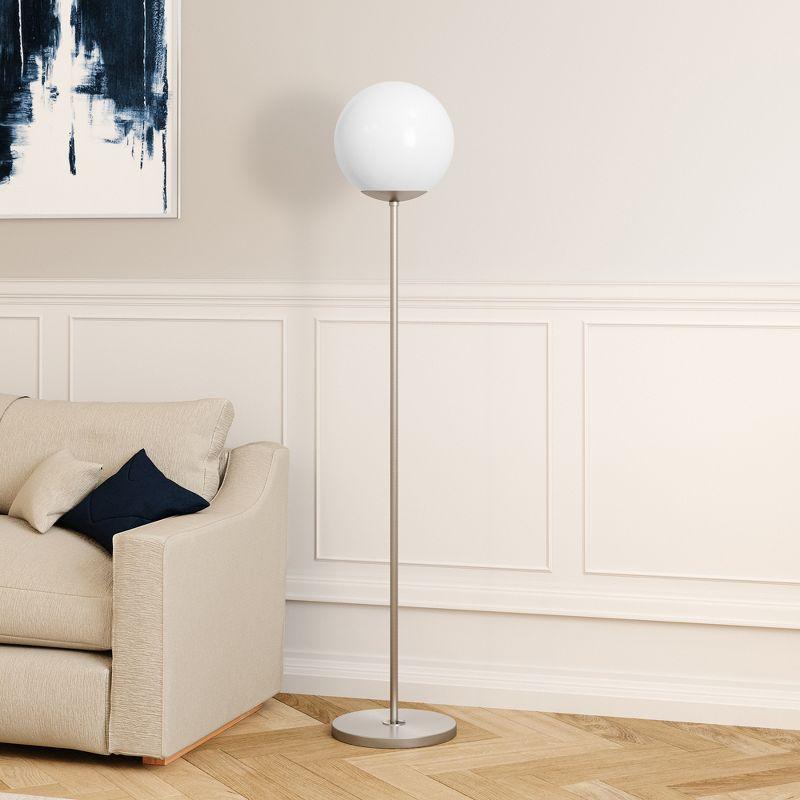 Elevated Nickel Globe & Stem Floor Lamp with White Sphere