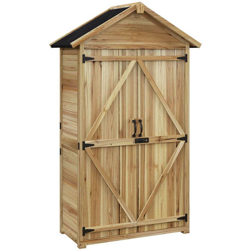 Natural Brown Wooden Outdoor Storage Shed with Shelves