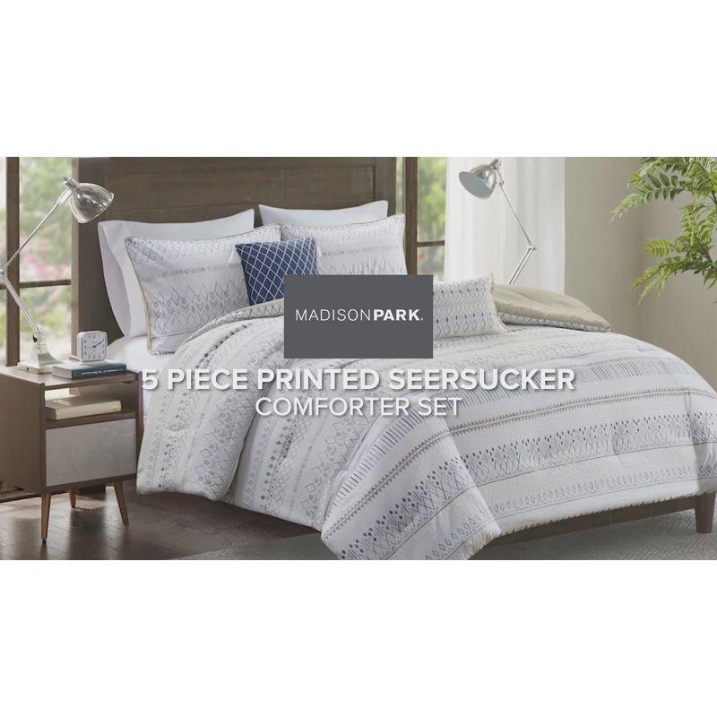 Madison Park Fraser 5 Piece Printed Seersucker Comforter Set with Throw Pillows