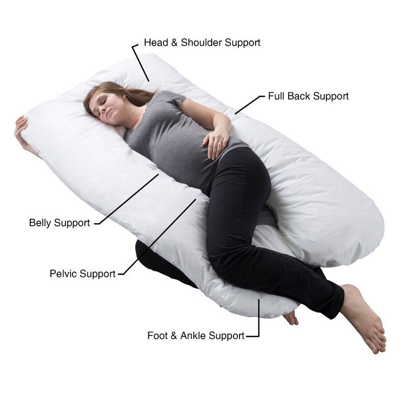 Hastings Home U-Shaped Full-Body Support Pregnancy Pillow with Zippered Cover - White, 60" x 38"