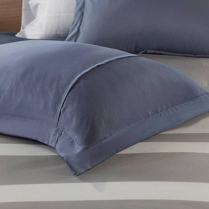 Twin Blue Striped Polyfill Comforter and Sheet Set