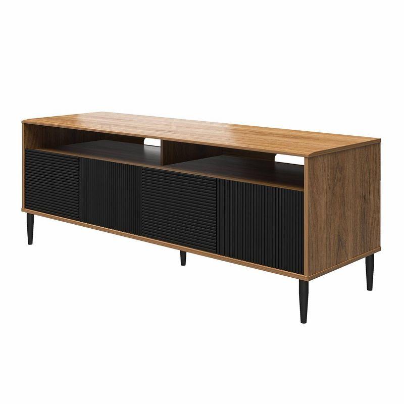 Daphne Walnut and Black Fluted Media Console with Cabinet