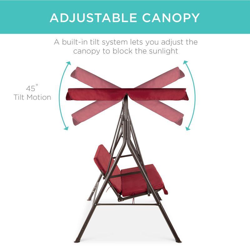 Best Choice Products 2-Person Outdoor Large Convertible Canopy Swing Glider Lounge Chair w/ Removable Cushions