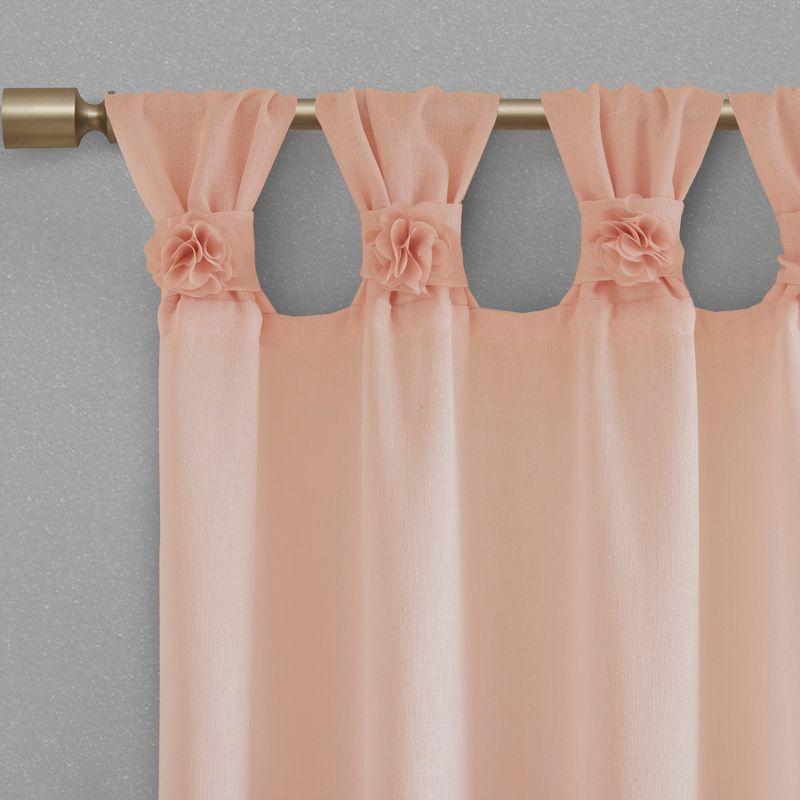 Rosette Floral Embellished Cuff Tab Top Solid Curtain Panel