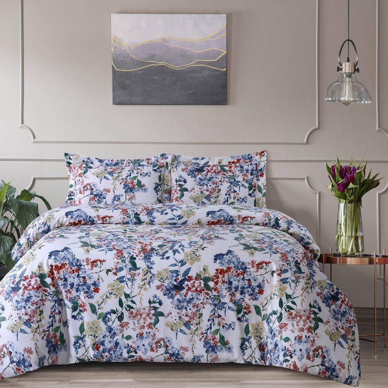 Floris Multicolor Queen Velvet Floral Duvet Cover Set